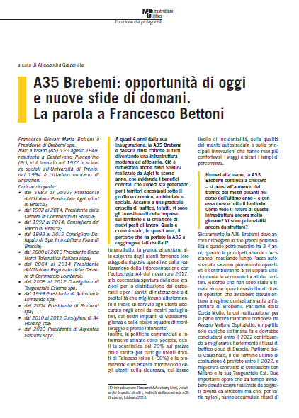 A35 Brebemi: opportunità di oggi e nuove sfide di domani. La parola a Francesco Bettoni