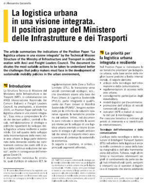 La logistica urbana in una visione integrata. Il position paper del Ministero delle Infrastrutture e dei Trasporti