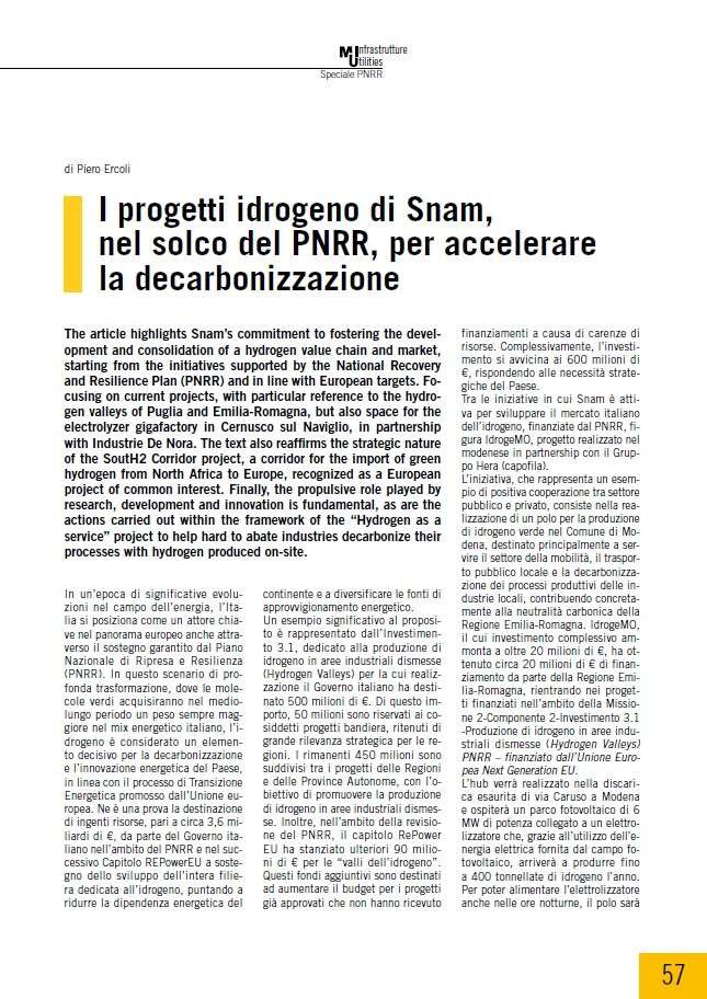 I progetti idrogeno di Snam, nel solco del PNRR, per accelerare la decarbonizzazione