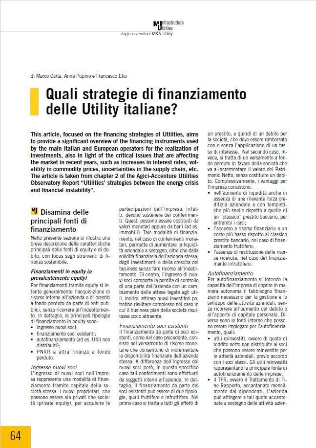 Quali strategie di finanziamento delle Utility italiane?