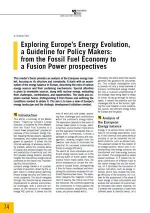 Exploring Europe’s Energy Evolution, a Guideline for Policy Makers: from the Fossil Fuel Economy to a Fusion Power prospectives