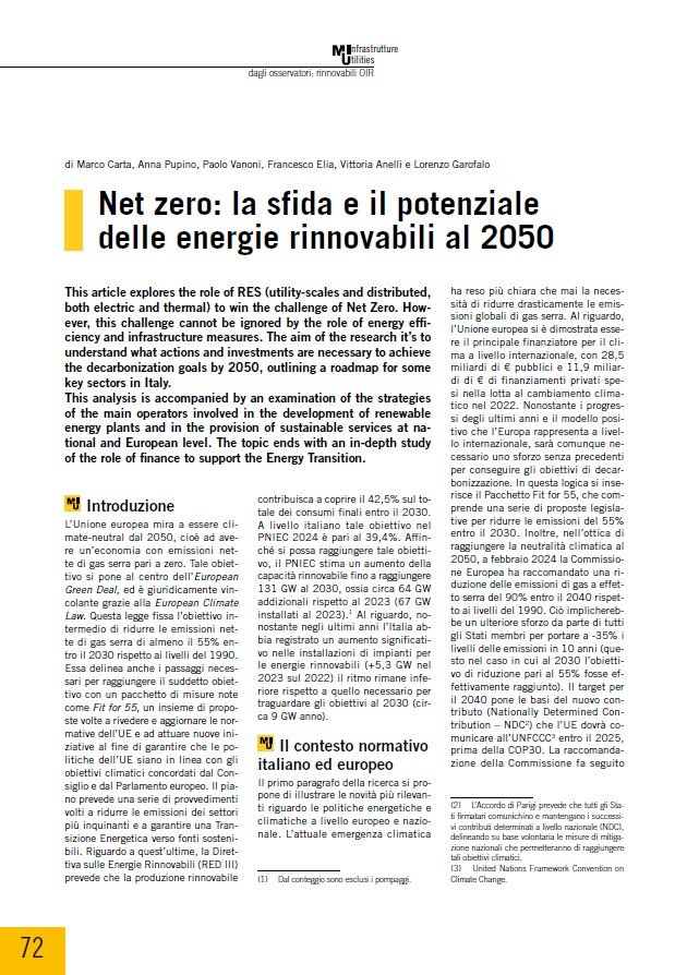 Net zero: la sfida e il potenziale delle energie rinnovabili al 2050