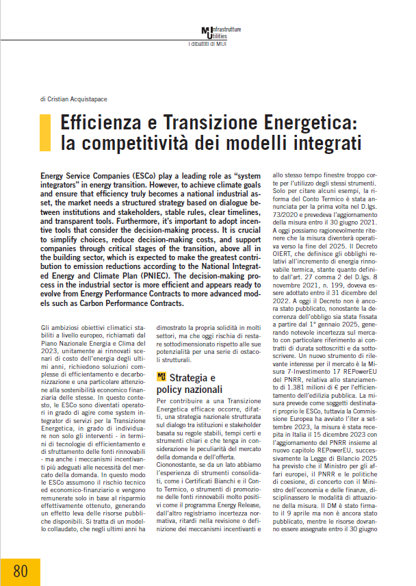 Efficienza e Transizione Energetica: la competitività dei modelli integrati
