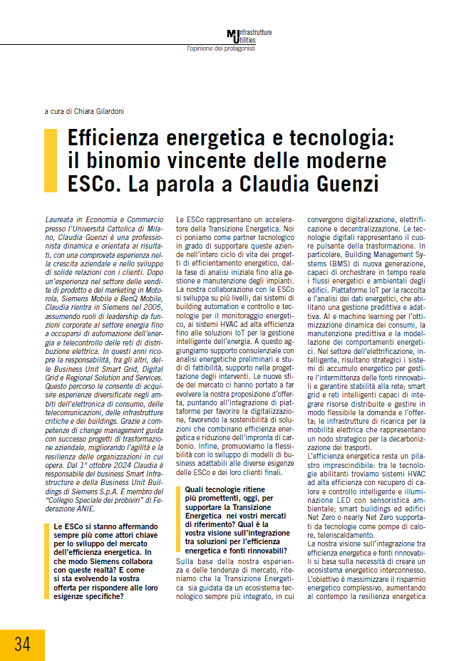 Efficienza energetica e tecnologia: il binomio vincente delle moderne ESCo. La parola a Claudia Guenzi