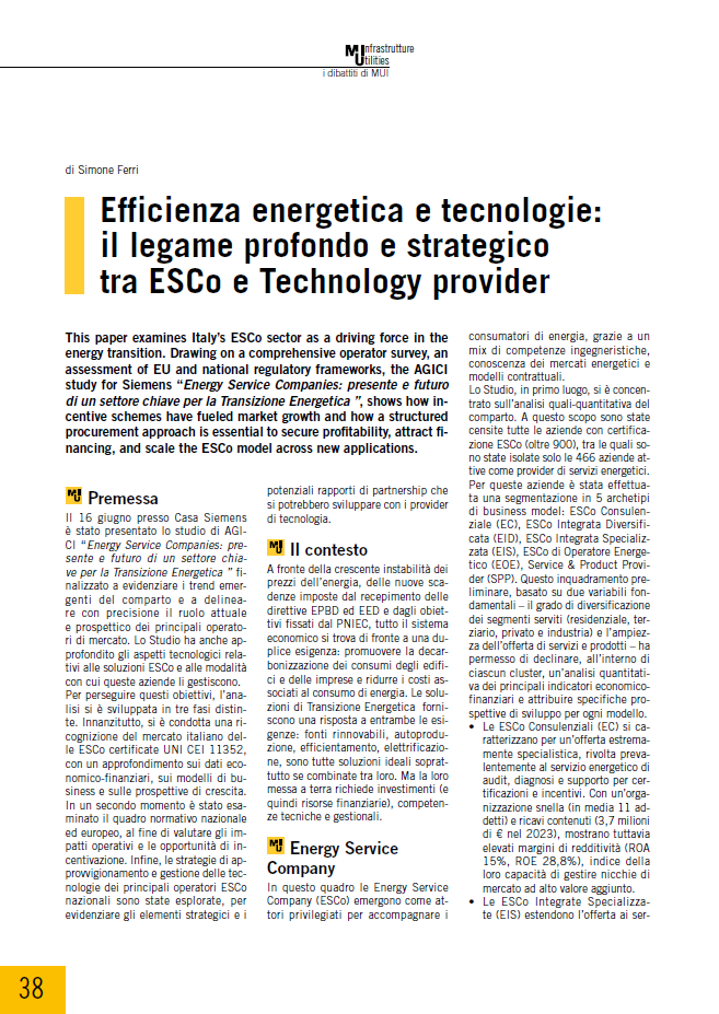 Efficienza energetica e tecnologie: il legame profondo e strategico tra ESCo e Technology provider