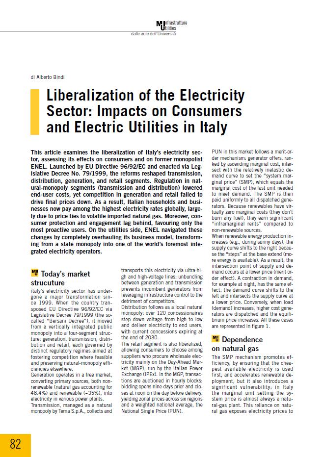 Liberalization of the Electricity Sector: Impacts on Consumers and Electric Utilities in Italy